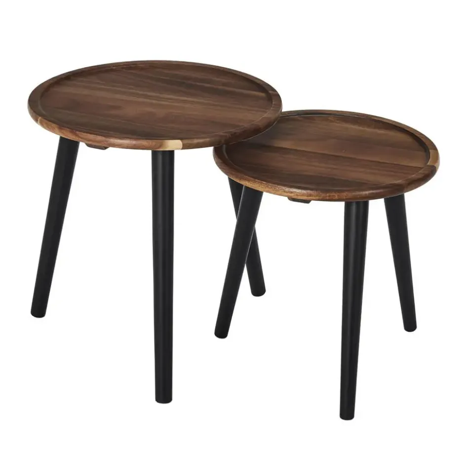 Home Deco Factory Bijzettafels - 2x stuks - rond - acacia hout