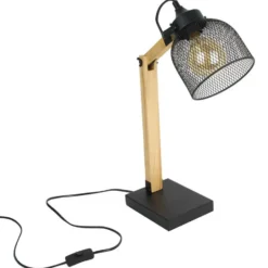Home deco factory bureaulamp - zwart - metaal en hout - tafellamp