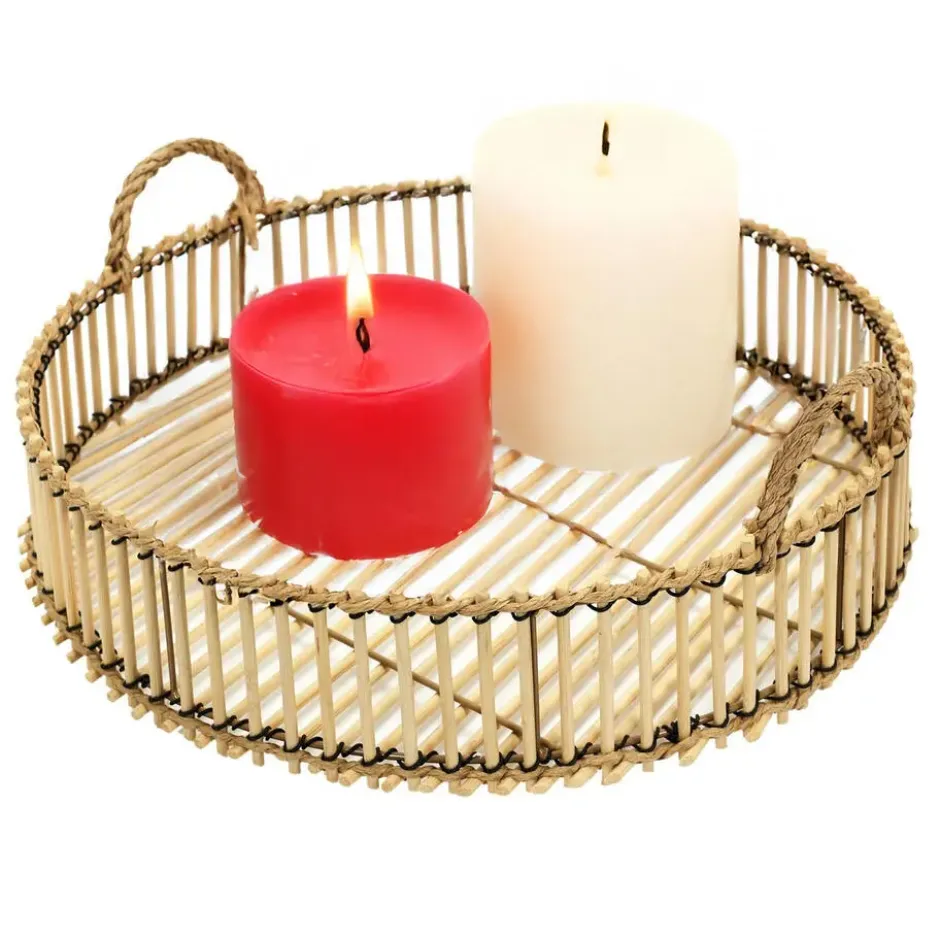 Home Deco Factory dienblad van bamboe - Rond - 40 x 6 cm
