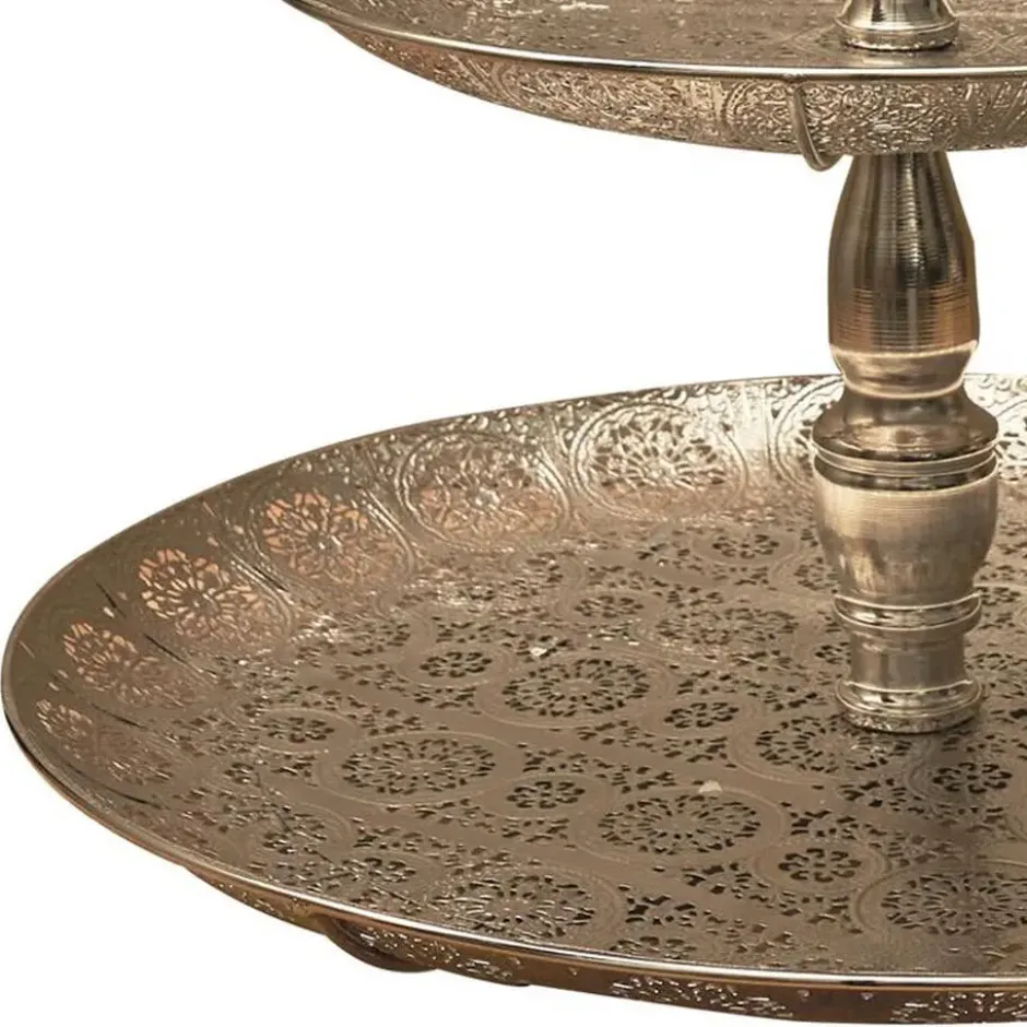 Home Deco Factory Etagere 2 laags - zilver - metaal - 40 x 49 cm