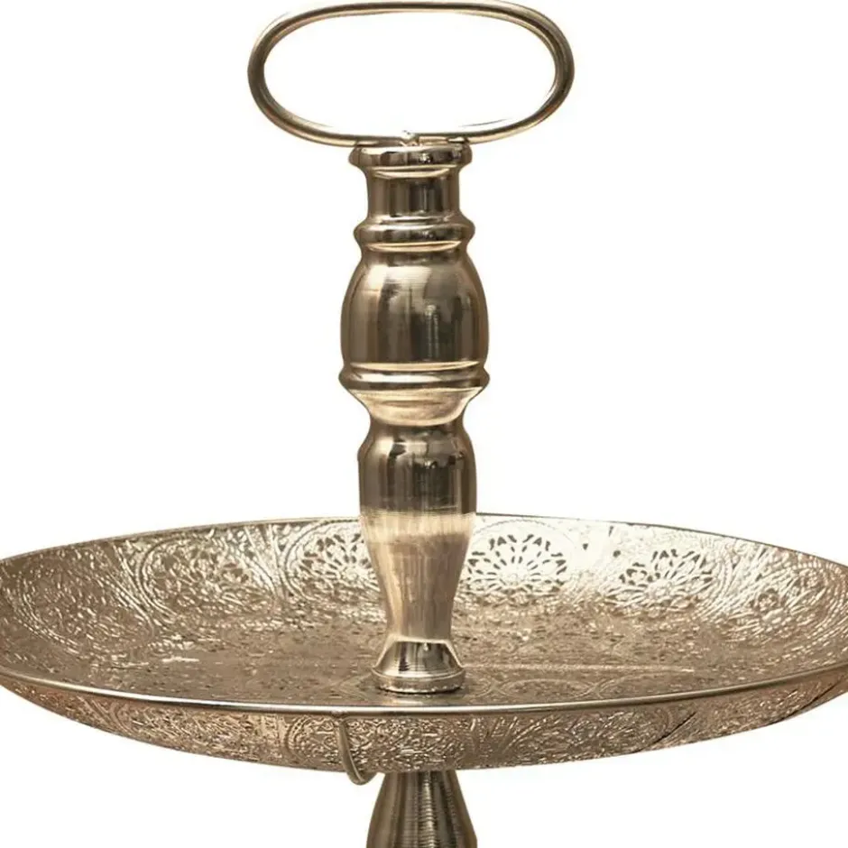 Home Deco Factory Etagere 2 laags - zilver - metaal - 40 x 49 cm