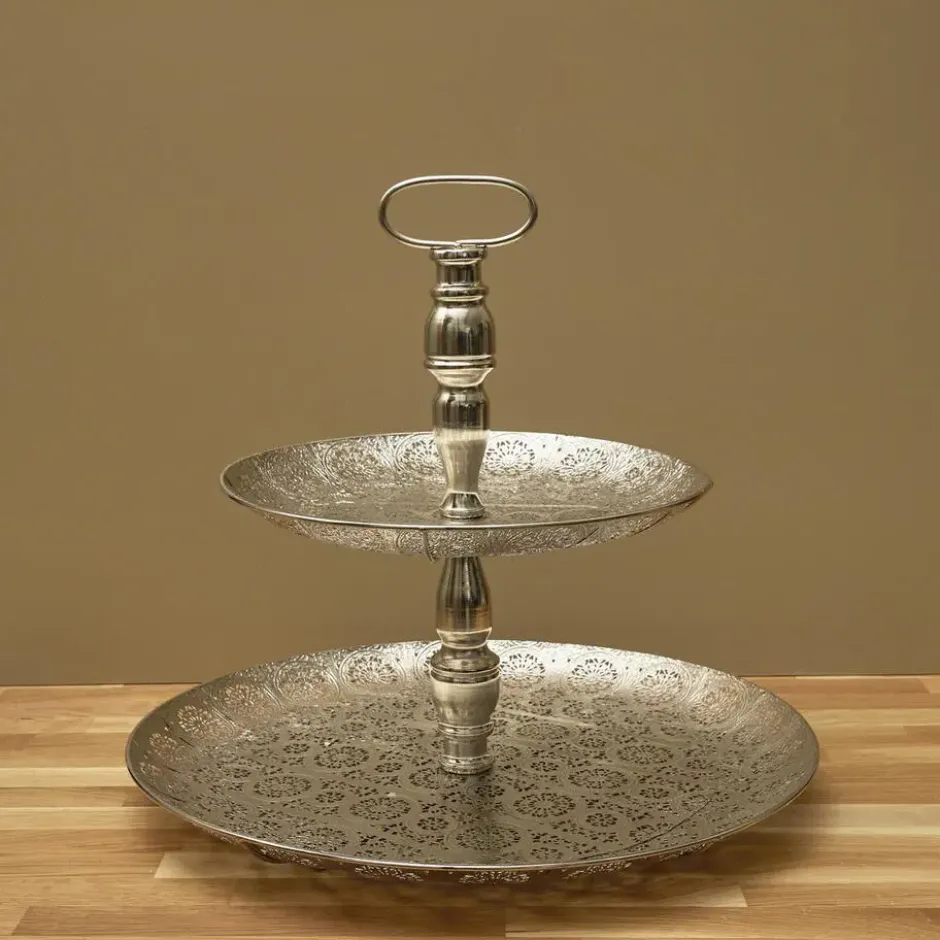 Home Deco Factory Etagere 2 laags - zilver - metaal - 40 x 49 cm