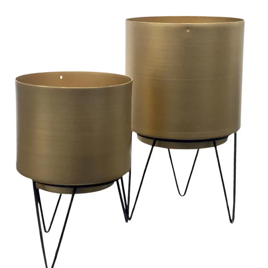 Home Deco Factory Plantenpotten - 2x stuks - goud - H22-H17