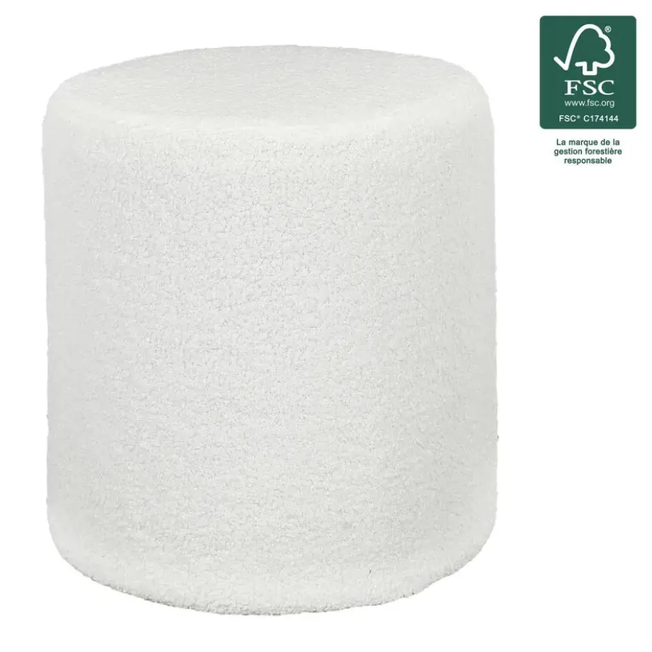 Home deco factory Poef boucle - wit - rond - D35 cm - teddy