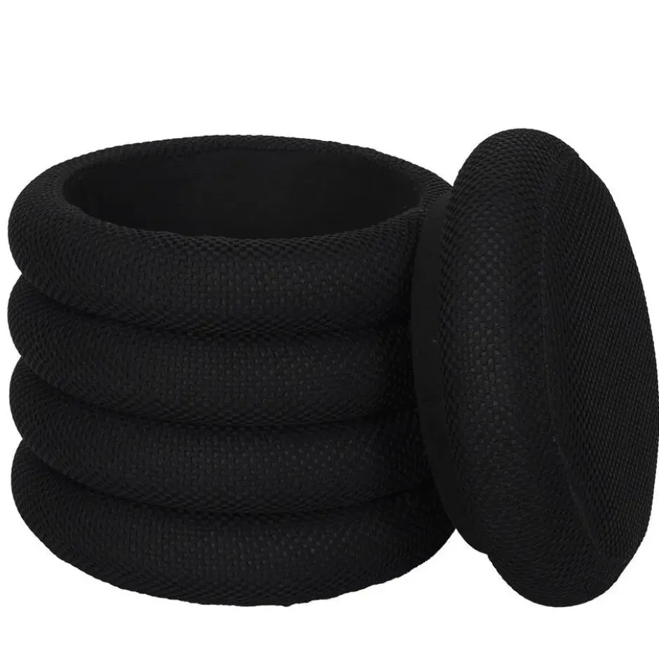 Home Deco Factory Poef/krukje - boucle - zwart - D37 x H44 cm
