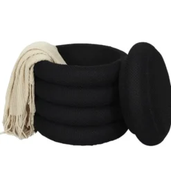 Home Deco Factory Poef/krukje - boucle - zwart - D37 x H44 cm