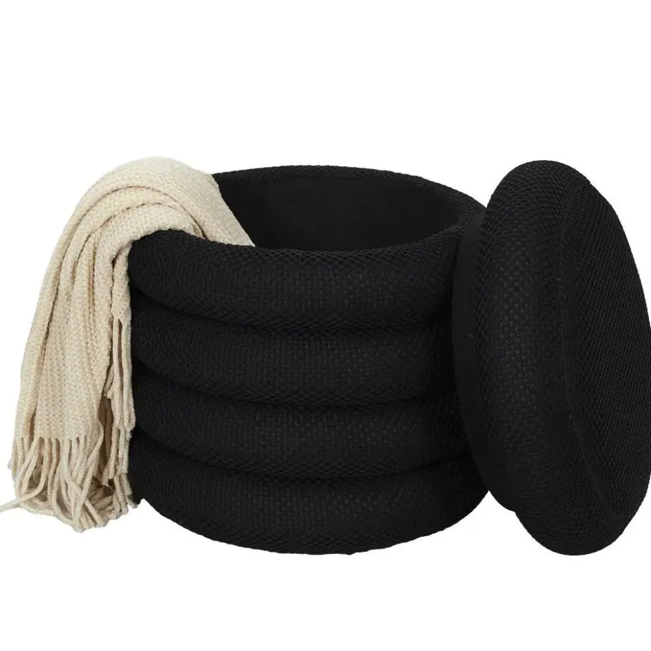 Home Deco Factory Poef/krukje - boucle - zwart - D37 x H44 cm