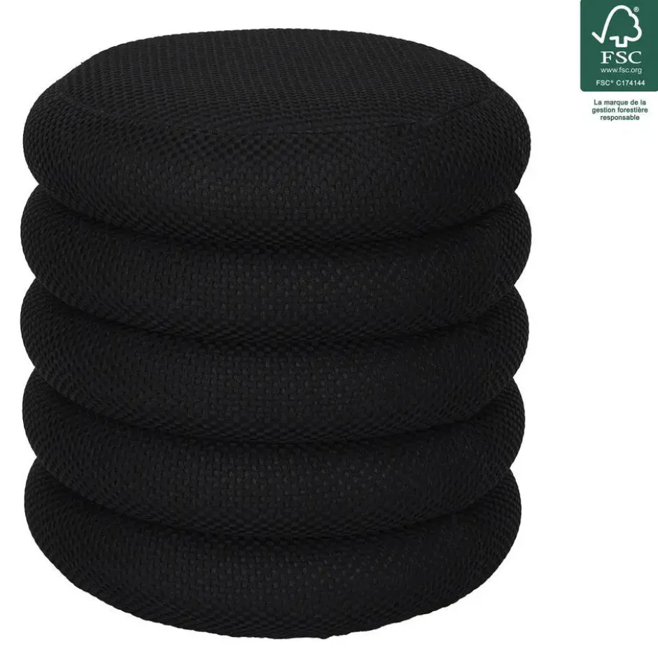 Home Deco Factory Poef/krukje - boucle - zwart - D37 x H44 cm