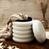 Home Deco Factory Poef/krukje - boucle - wit - D37 x H44 cm