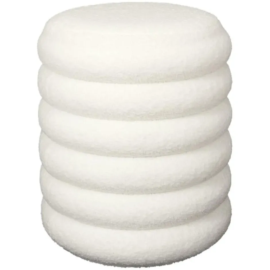 Home Deco Factory Poef/krukje - boucle - wit - D37 x H44 cm