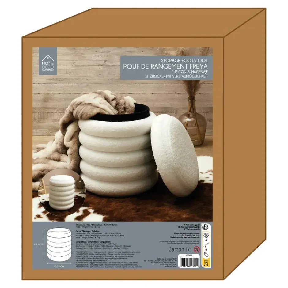 Home Deco Factory Poef/krukje - boucle - wit - D37 x H44 cm