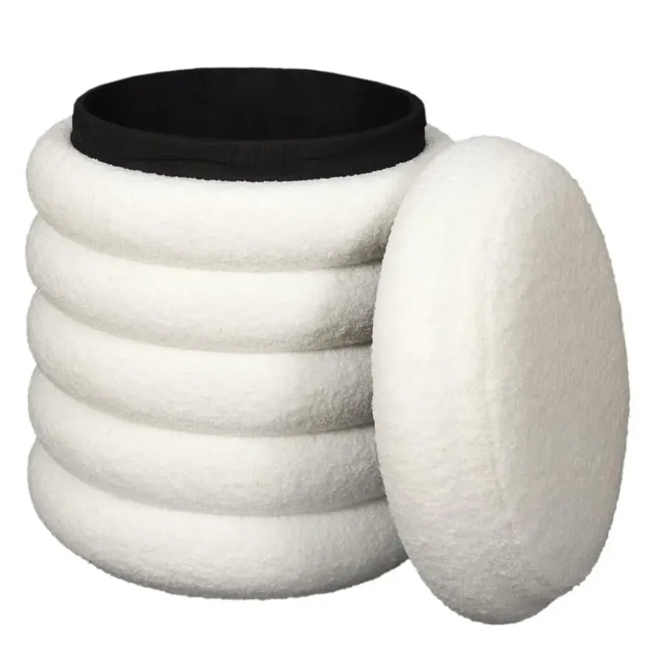 Home Deco Factory Poef/krukje - boucle - wit - D37 x H44 cm