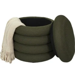 Home Deco Factory Poef/krukje - boucle - groen - D37 x H44 cm