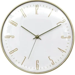 Home deco factory stille wandklok - goud/wit - D30 cm -kunststof