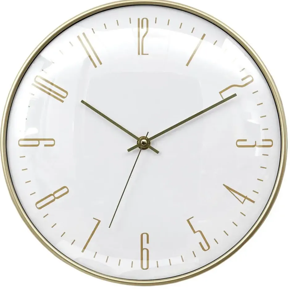 Home deco factory stille wandklok - goud/wit - D30 cm -kunststof