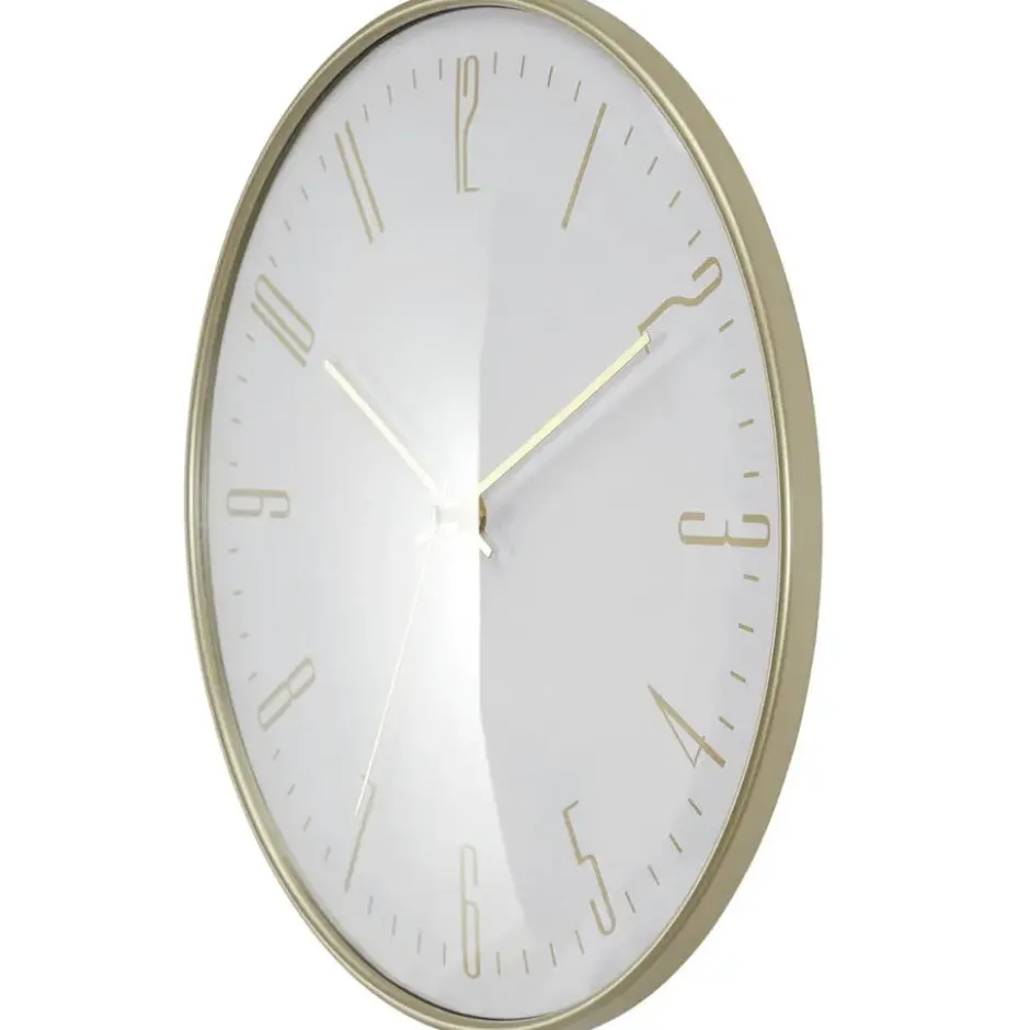 Home deco factory stille wandklok - goud/wit - D30 cm -kunststof