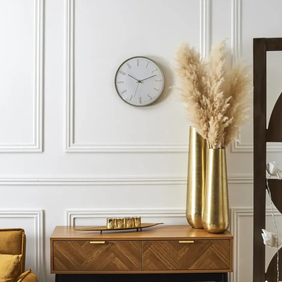 Home deco factory stille wandklok - goud/wit - D30 cm -kunststof