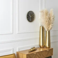 Home deco factory stille wandklok - goud/zwart - D30 cm -kunststof