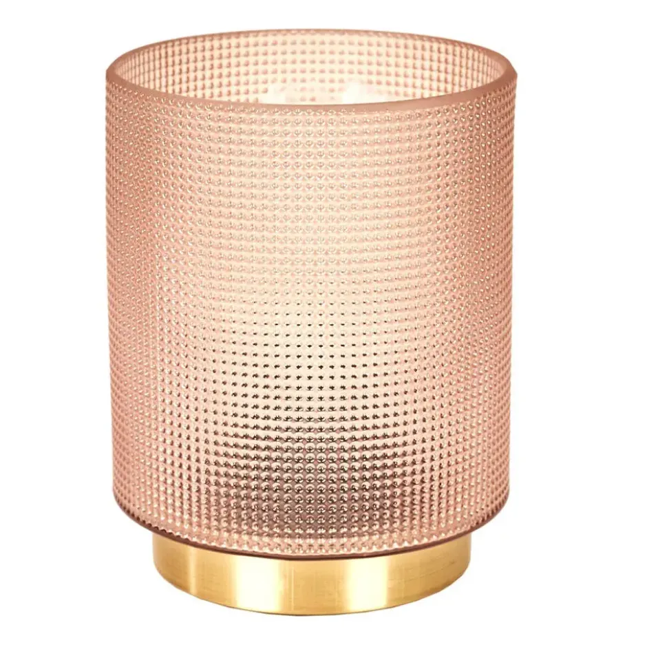 Home deco factory tafellamp glas - roze - 16cm - met schakelaar