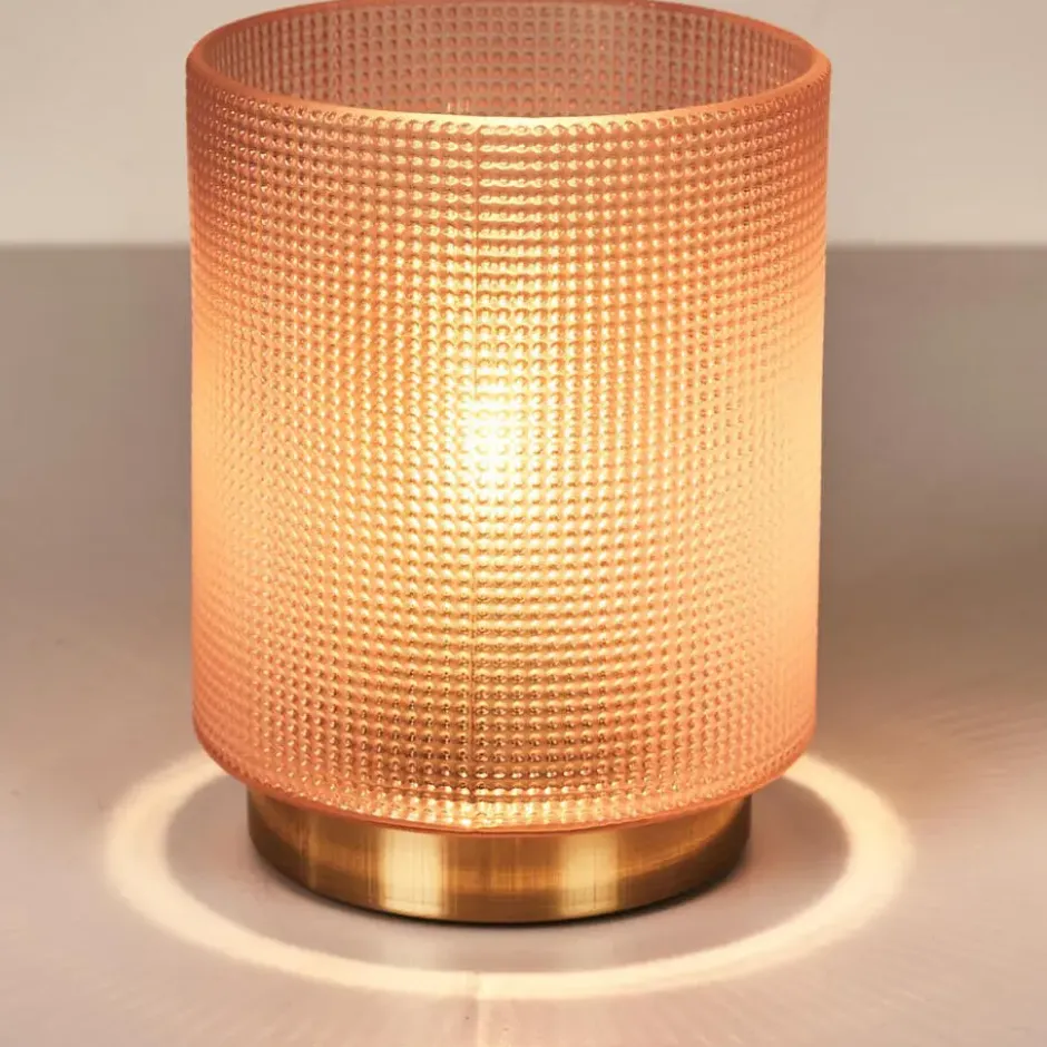Home deco factory tafellamp glas - roze - 16cm - met schakelaar