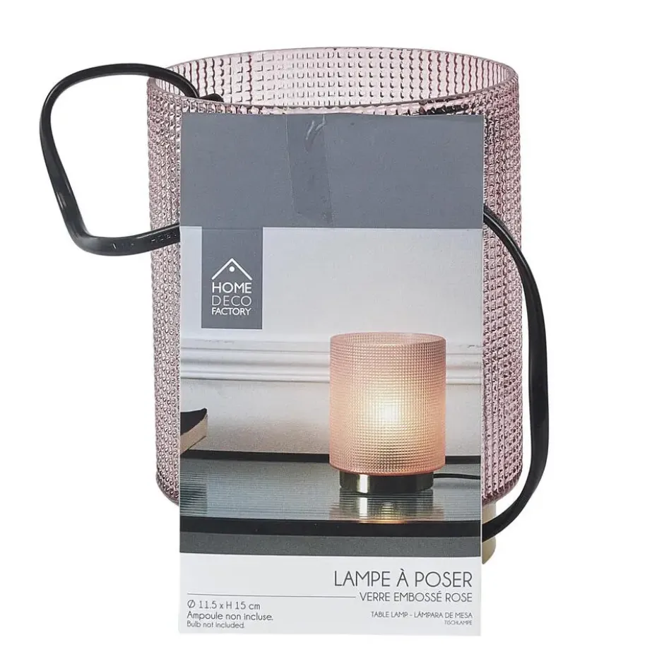 Home deco factory tafellamp glas - roze - 16cm - met schakelaar