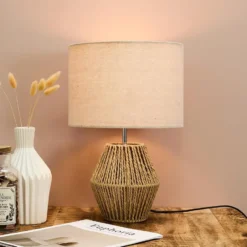 Home deco factory Tafellamp met linnen kap - Boho/ibiza stijl