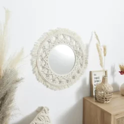 Home Deco Factory Wandspiegel Boho/Ibiza - macrame - rond - D55cm