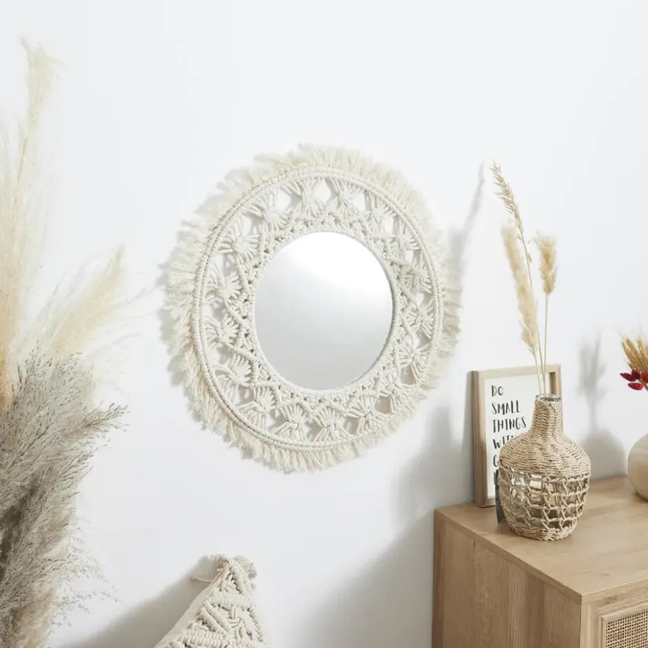 Home Deco Factory Wandspiegel Boho/Ibiza - macrame - rond - D55cm