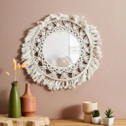 Home Deco Factory Wandspiegel Boho/Ibiza - macrame - rond - D55cm