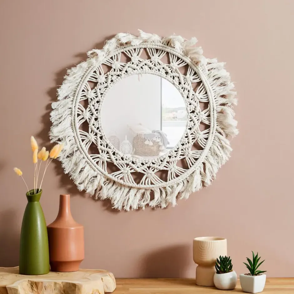 Home Deco Factory Wandspiegel Boho/Ibiza - macrame - rond - D55cm