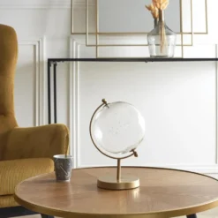 Home Deco Factory wereldbol - transparant - glas - gouden voet