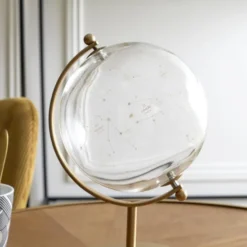 Home Deco Factory wereldbol - transparant - glas - gouden voet