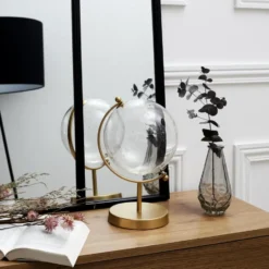 Home Deco Factory wereldbol - transparant - glas - gouden voet