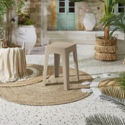 Home Deco Factory zit krukje/stoel - beige - D34 x H47 cm