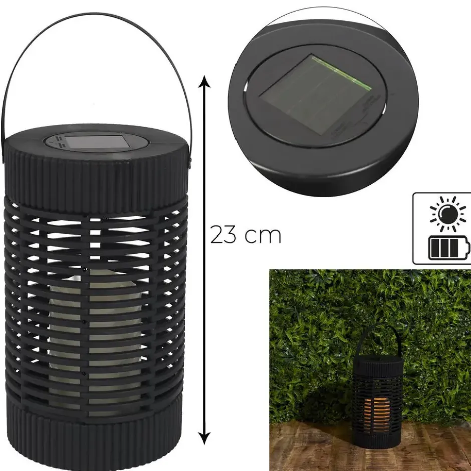 Home deco factory Zonnelantaarn tafellamp - Solar - zwart - 23 cm - kaars