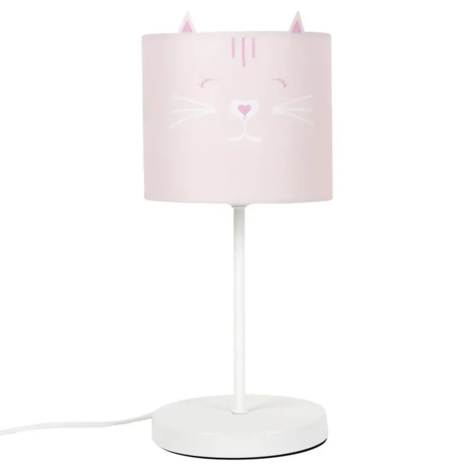 Home Deco Kids Lamp Poes - roze - aan/uit schakelaar - 36 cm