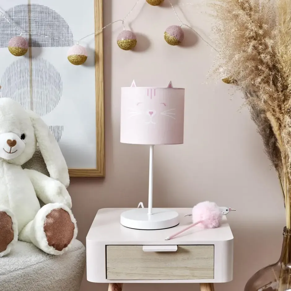 Home Deco Kids Lamp Poes - roze - aan/uit schakelaar - 36 cm