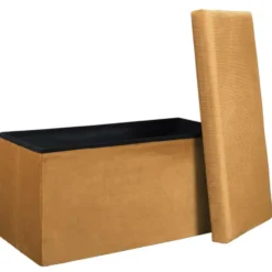 Home Deco Poef Velvet - opbergbox - okergeel - 76 x 38 cm