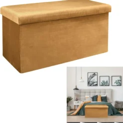 Home Deco Poef Velvet - opbergbox - okergeel - 76 x 38 cm