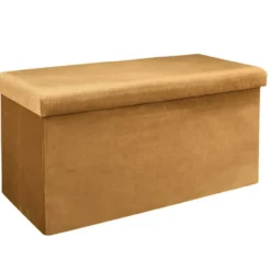 Home Deco Poef Velvet - opbergbox - okergeel - 76 x 38 cm