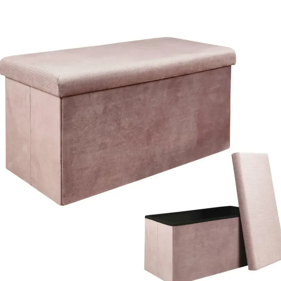 Home Deco Poef Velvet - opbergbox - oud roze - 76 x 38 cm