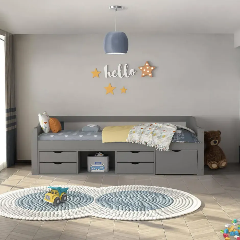 HOME DELUXE COSMOS kinderbed met lades - 90 x 200 cm grijs