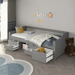 HOME DELUXE COSMOS kinderbed met lades - 90 x 200 cm grijs