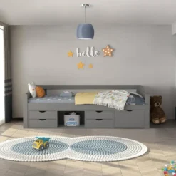 HOME DELUXE COSMOS kinderbed met lades en matras - 90 x 200 cm grijs