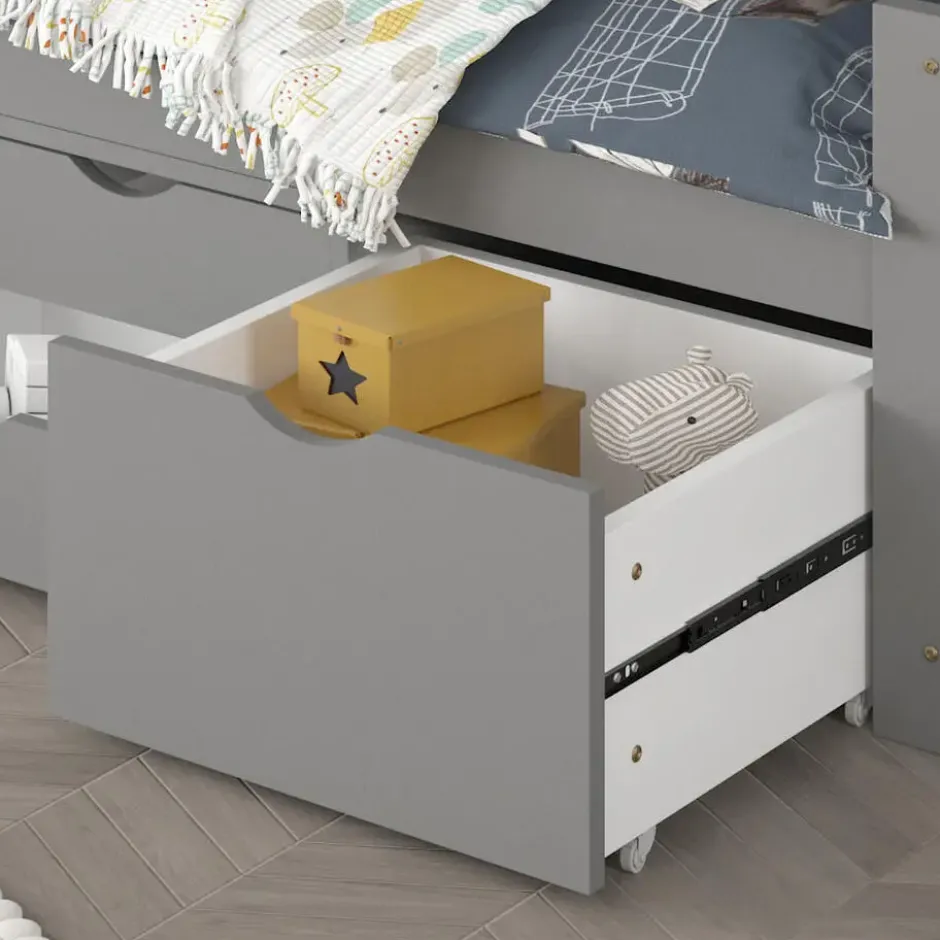 HOME DELUXE COSMOS kinderbed met lades en matras - 90 x 200 cm grijs