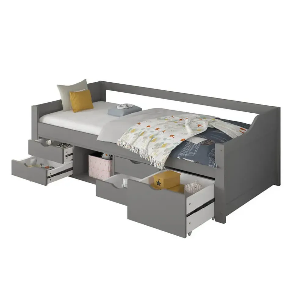 HOME DELUXE COSMOS kinderbed met lades en matras - 90 x 200 cm grijs