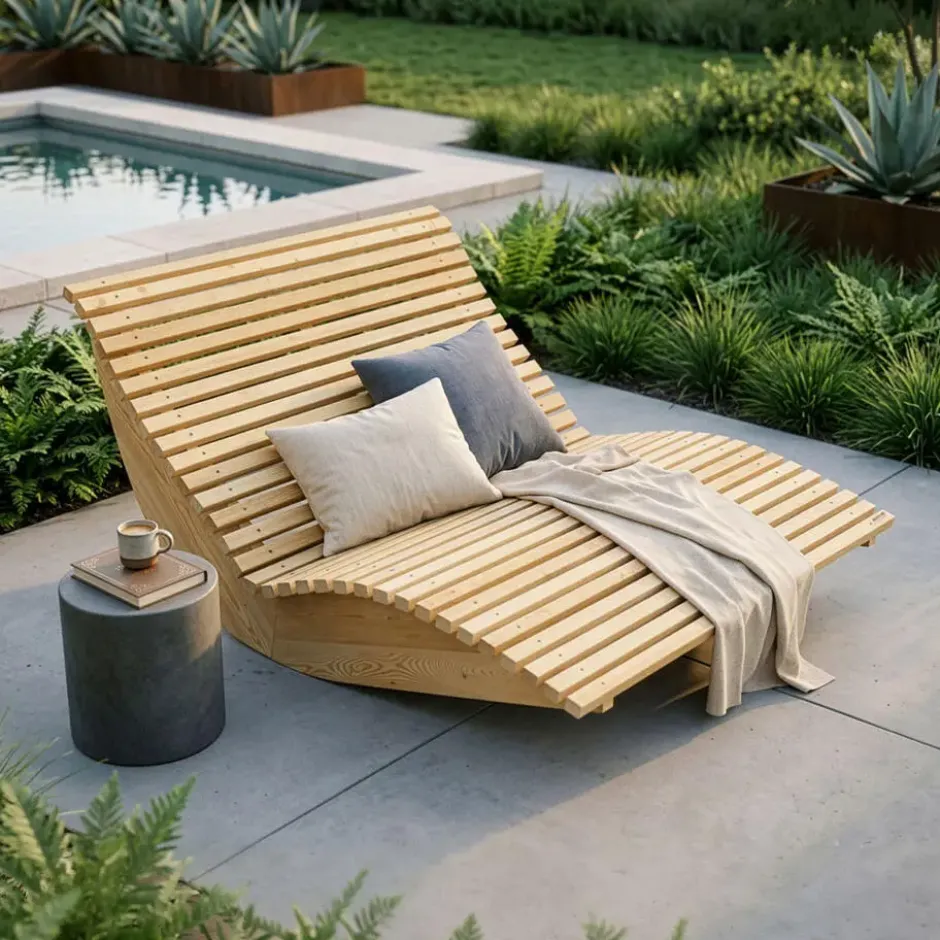 HOME DELUXE Golvend houten ligstoel WOLGA - 120 cm