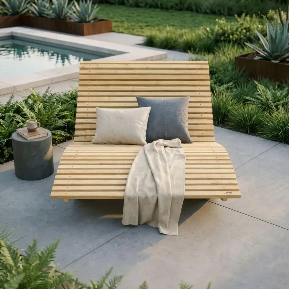 HOME DELUXE Golvend houten ligstoel WOLGA - 120 cm