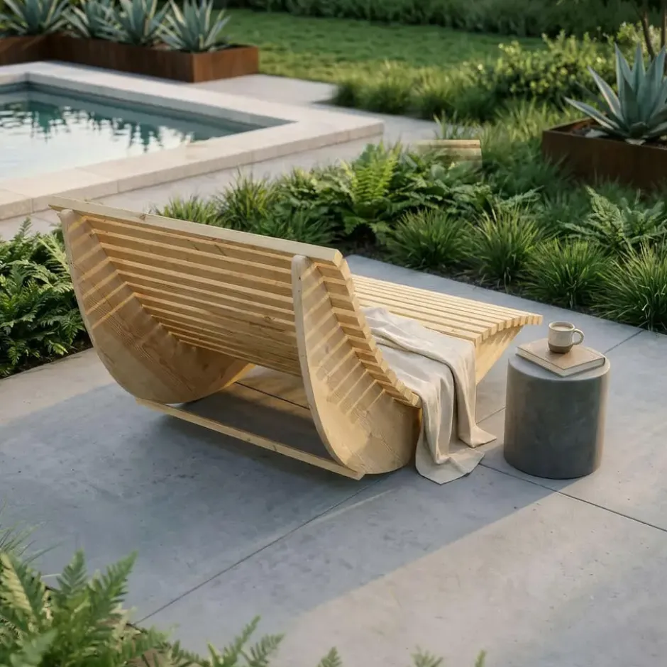 HOME DELUXE Golvend houten ligstoel WOLGA - 120 cm