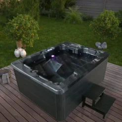 HOME DELUXE Outdoor Whirlpool ZWART MARMER Met trap en thermische afdekking